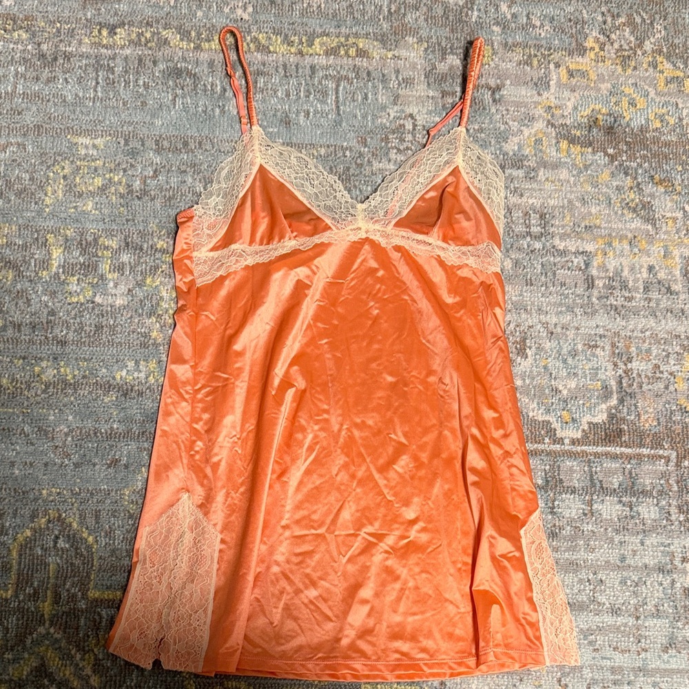 Elegant Lace Trim Satin Chemise - Pink/Orange